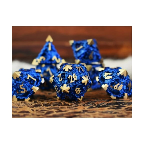 Misty Mountain Gaming Hollow Poly Set - Dragon's Lair, Blue Metal Dice (7) New