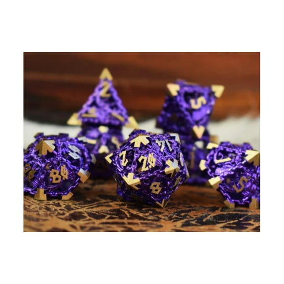 Misty Mountain Gaming Hollow Poly Set - Dragon's Lair, Purple Metal Dice (7) New