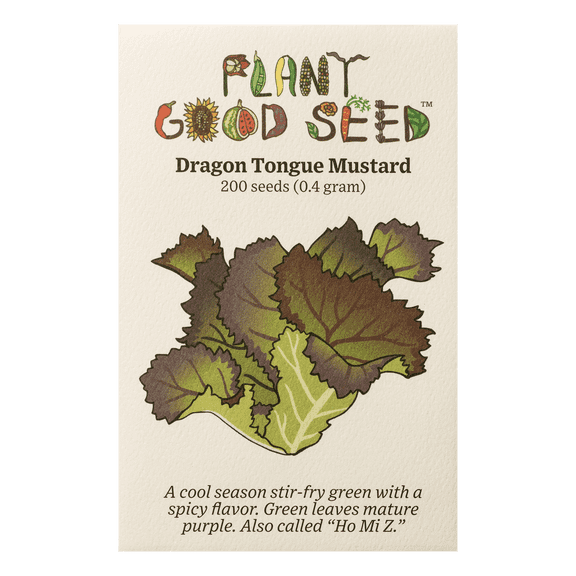 Plant Good Seed Organic Dragon's Tongue Mustard Greens for Planting: Spicy Large Leaves, 200 Seed Packet