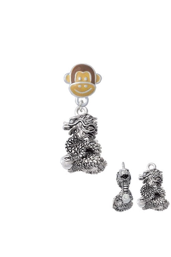 Dragon with AB Crystal Eyes & Clear Ball - Monkey Face Charm Bead