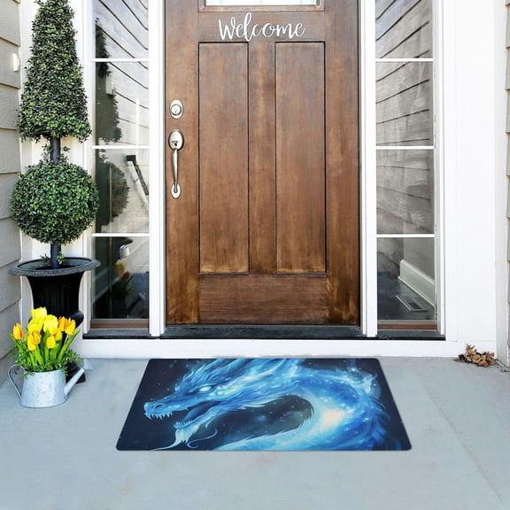 Dragon with Blue Nebula Doormats Welcome Mats Gate Pads Entryway Outdoor 32" x 20"