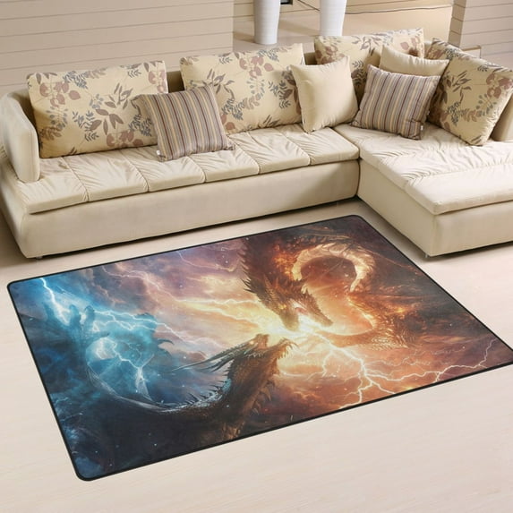 Dragon with Fire Area Floor Mats Non-Slip Rugs Soft Doormat 60 x 39 inch Carpet for Living Dining Room Bedroom Decorative