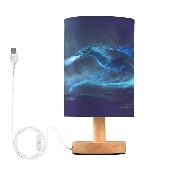 Dragon with Flame Bedside Table Lamp Desk Warm Lights with USB Charging Port Cylinder LED Lamps for Bedroom Living Room Office