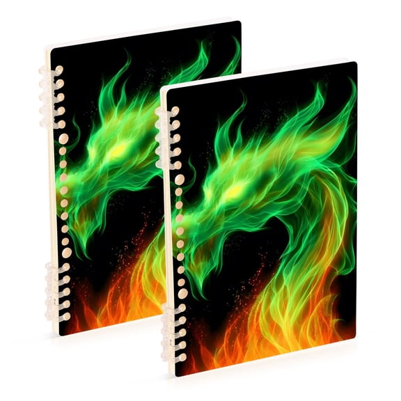 Dragon with Red Green Flame Notebook Detachable Coil Notebook Diary Plan Book A5 Size 60 Pages 1 Pack