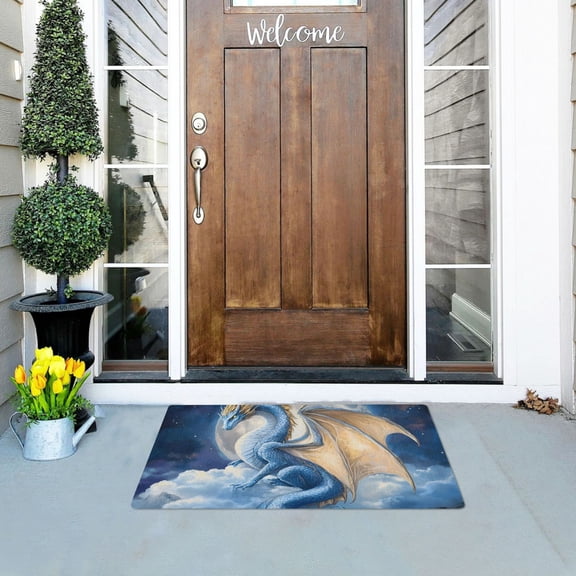 Dragon with Wing on Cloud Moon Doormats Welcome Mats Gate Pads Entryway Outdoor 32" x 20"