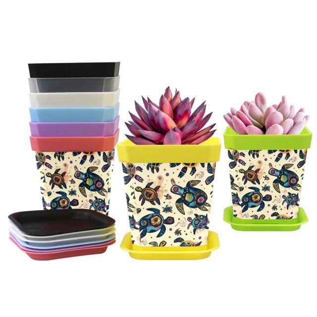 DragonBtu 8 Pack Square Plastic Planters with Drainage Holes and