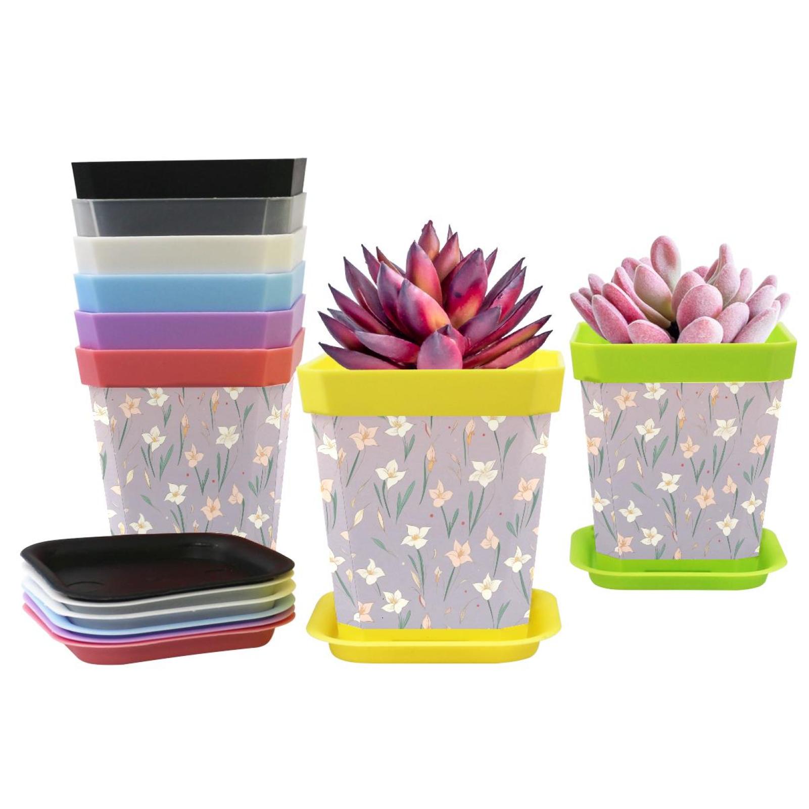 DragonBtu 8 Pack Square Plastic Planters with Drainage Holes and