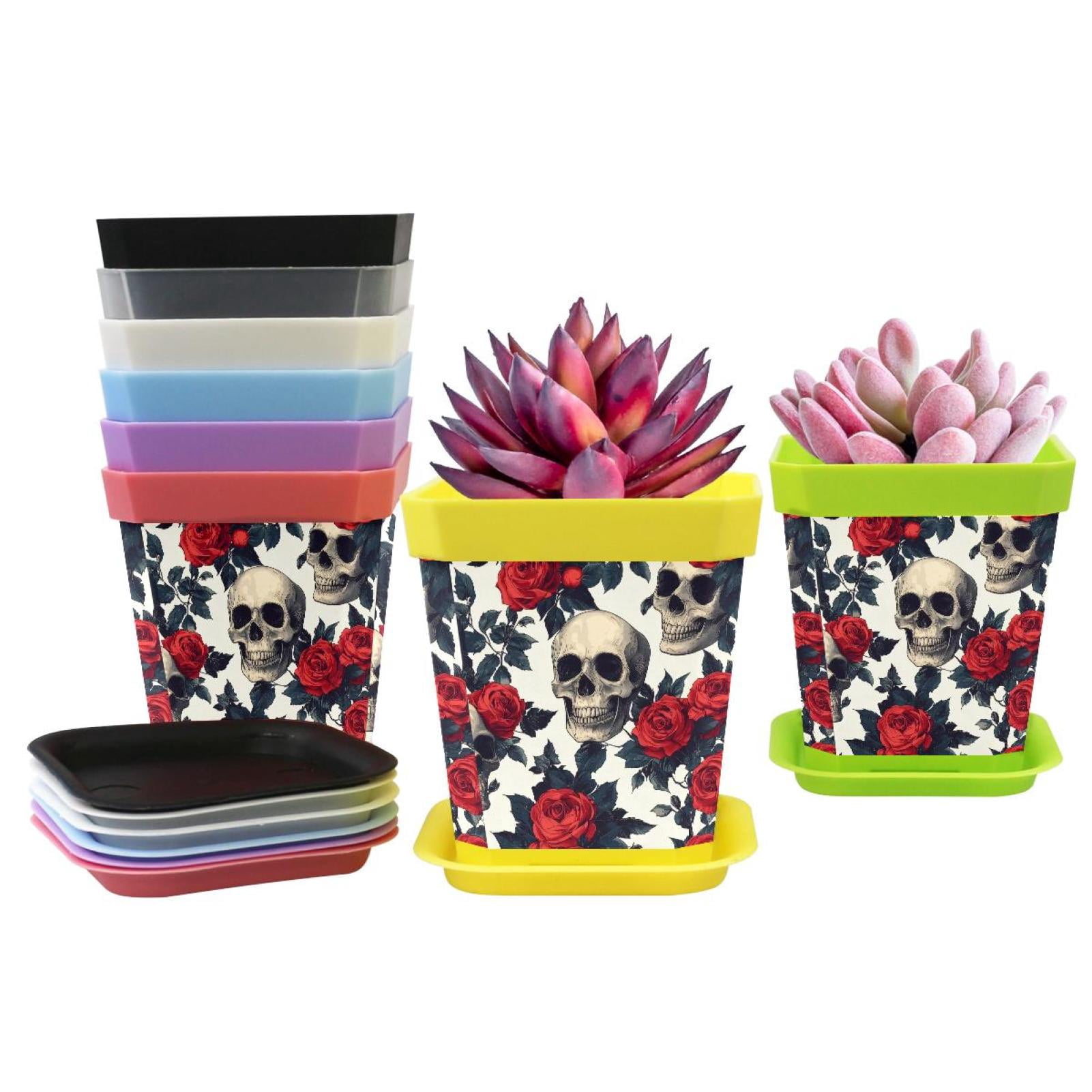 Curated visual reference: Picture Idea: Dragonbtu Flower Pots Plastic Planters Indoor Plant Pots Skulls Roses