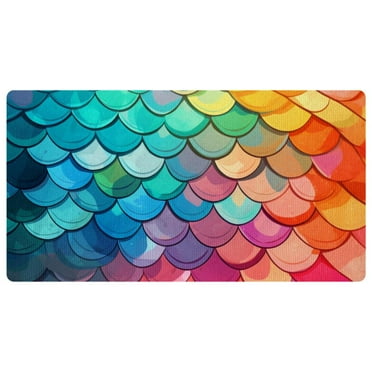 DragonBtu Kitchen Mat Cushioned Anti Fatigue Rug Colorful Mermaid Scales Cute 15.7"x29.5" Waterproof, Non Slip, Comfort Desk/Floor Mats for House Sink