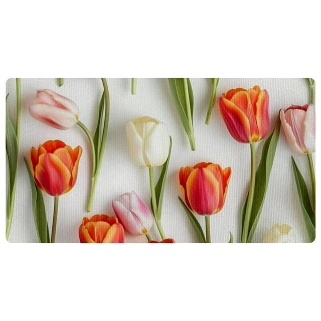 DragonBtu Kitchen Mat Cushioned Anti Fatigue Rug Tulips Flowers 15.7"x29.5" Waterproof, Non Slip, Comfort Desk/Floor Mats for House Sink
