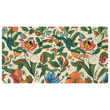 DragonBtu Kitchen Rug and Mat Kitchen Mat Anti Fatigue, Non Slips Kitchen Floor Mat, Kitchen Rug or Mat Washable Floral with Leaves, 15.7x29.5in