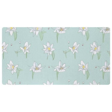 DragonBtu Kitchen Rug and Mat Kitchen Mat Anti Fatigue, Non Slips Kitchen Floor Mat, Kitchen Rug or Mat Washable Lilies White, 15.7x29.5in