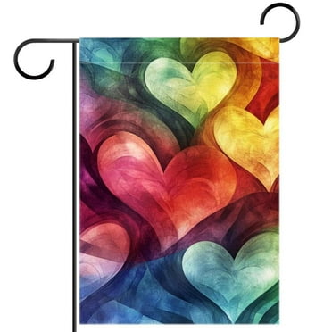 DragonBtu Seasonal Double Sided Garden Yard Flag 12 X 18 Inch, Summer Spring Flowers Decorative Garden Flag Banner for Outdoor Home Decor Party-Rainbow-Colored Heart Pattern