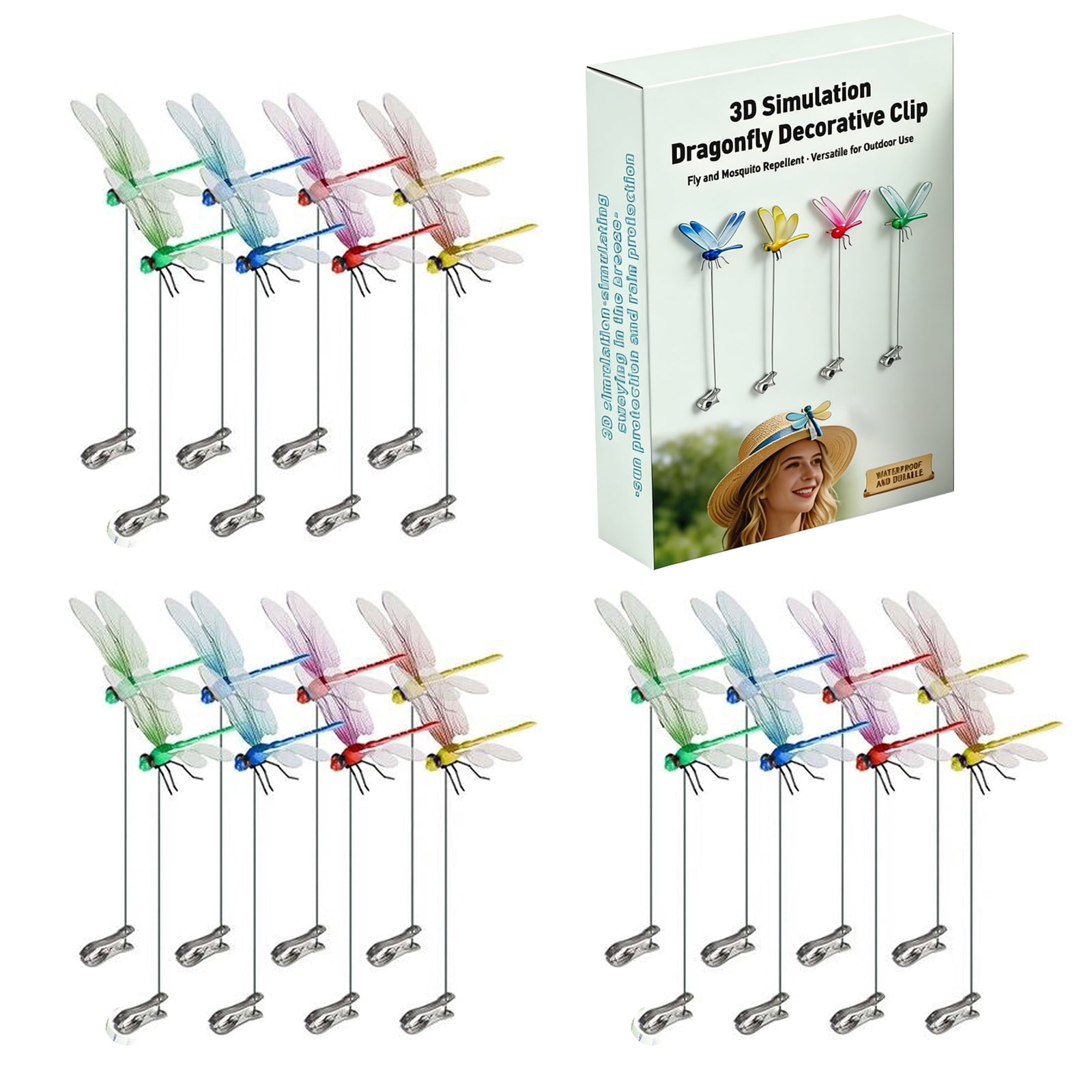 DragonFly Clips for Bugs Repellent, 3D Fake Dragonfly Clips to Keep Bugs Away, Clip on Dragonfly for Bugs, Waterproof Dragon Fly Clip Outdoor Hanging Ornament & Garden Decor