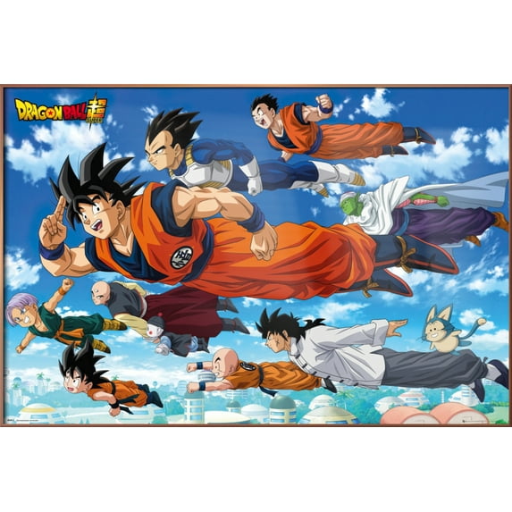 Dragonball Super - Framed Manga TV Show Poster (Goku & Friends - Flying) (Size: 36" X 24") (Shiny Copper Aluminum Frame)