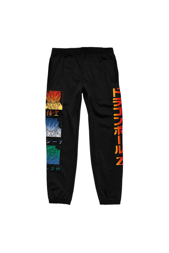Dragonball Z Gradient Tripanel Kanji Men's Black Graphic Jogger Pants-Medium
