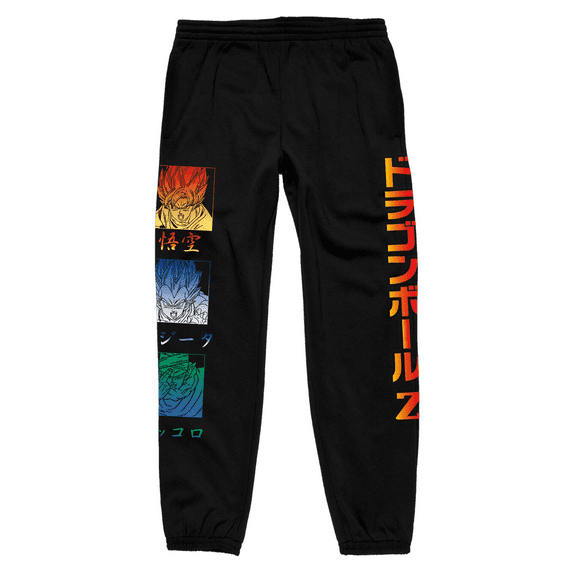 Dragonball Z Gradient Tripanel Kanji Men's Black Graphic Jogger Pants-Small