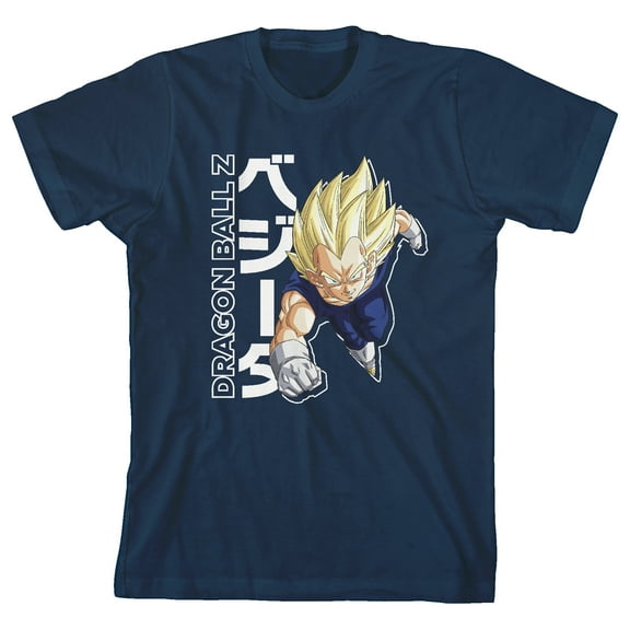 Dragonball Z Vegete with Kanji Youth Navy Blue Short Sleeve Crew Neck Tee-XS