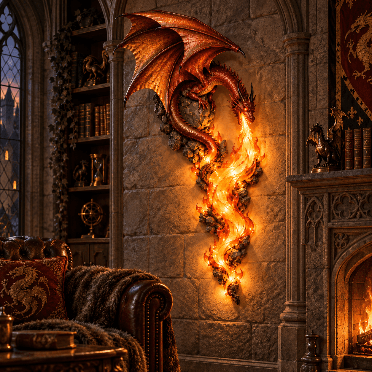 Dragonfire Guardian Wall Sconce, Fantasy Dragon Sculpture with Gothic ...