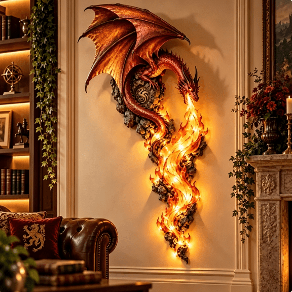 Dragonfire Guardian Wall Sconce – A Legendary Flame Awakens On Your Wall, Fantasy Dragon Wall Lamp with Warm LED Glow for Bedroom Living Room Hallway and Home Decor