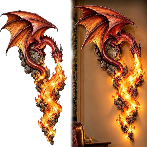 Dragonfire Guardian Wall Sconce,Legendary Flame Awakens On YourWall (1PCS),Resin Dragon Sculpture, Rustic Carved Fantasy Plaque, Vintage Medieval Home Decor, for Bar and Home Decoration