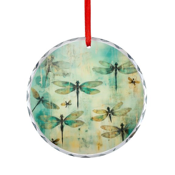 Dragonflies In Turquoise Christmas Ornament Vintage French Dragonfly Round Shaped Glass Ornament Unique Home Decor