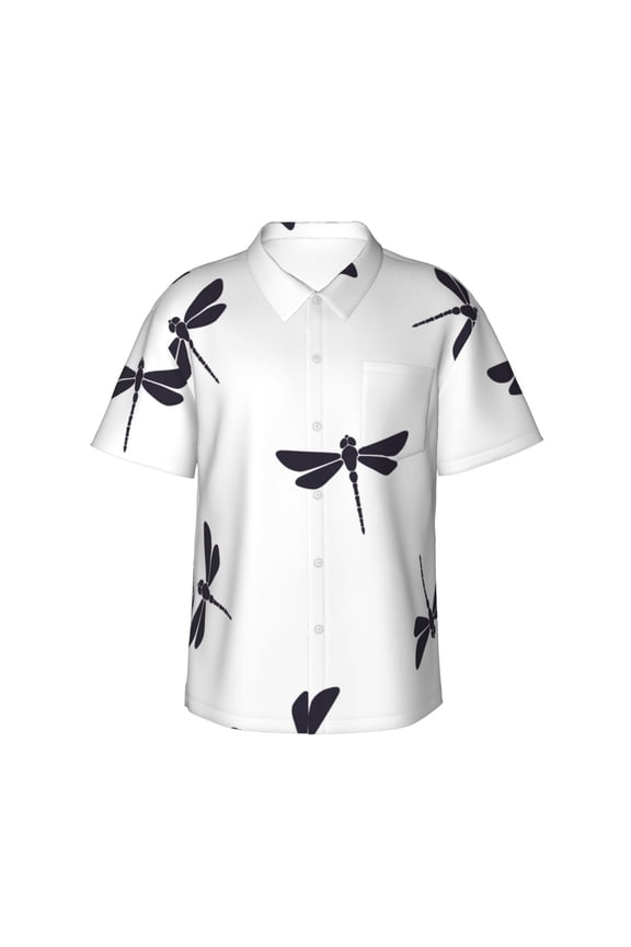 Dragonflies Men's 3d Print Casual Button Down Shirts, Novelty Hawaiian Short Sleeves L