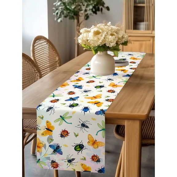 Dragonflies Spiders Butterfly Table Runner 70 Inches Long,Kitchen Dining Tablerunners Seamless Insects Theme Linen Table Runners Dresser Scarves for Home Dinner Wedding Holiday Party Decor