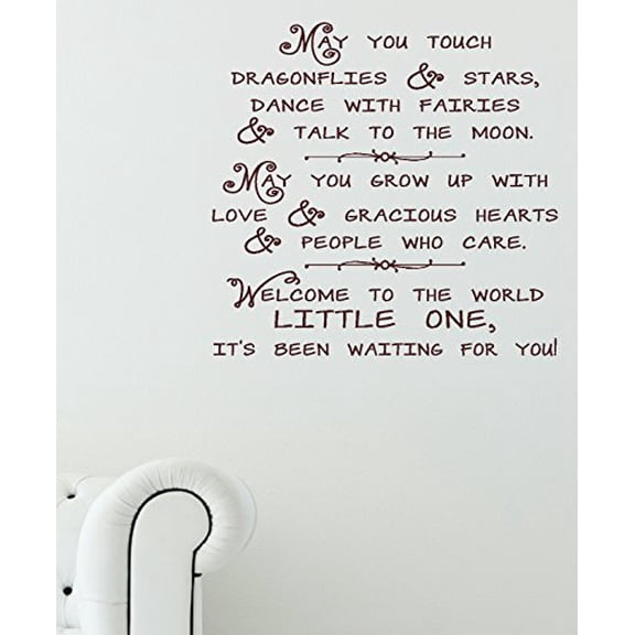 Dragonflies Stars Welcome Little One Nursery Wall Decal Sticker, 23x22-Inch, Chocolate Brown