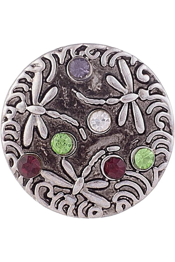 Snap Jewelry Dragonflies Vintage Rhinestone, Multi-Color Ginger Charm 18MM Button, For Interchangeable DIY Customizable Accessories