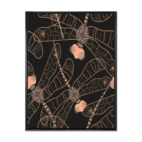 Dragonflies With Folk Art Seamless Pattern 12 in x 20 in Framed Painting Canvas Art Print, by Designart