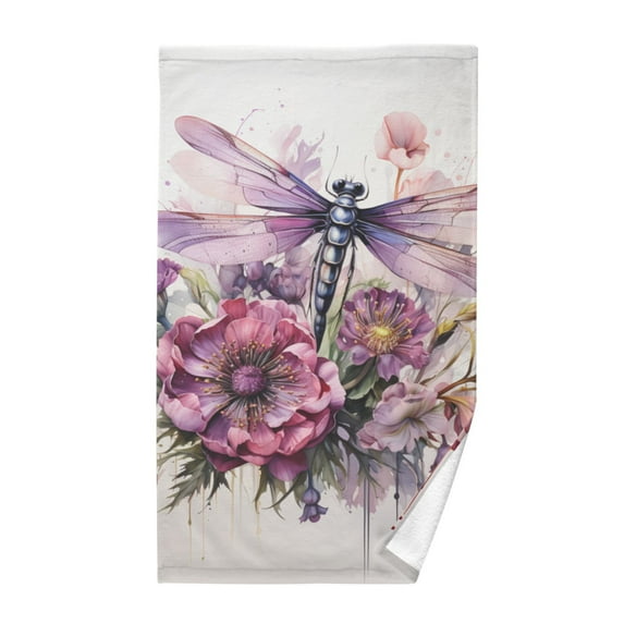 Dragonflies and Flowers Hand Towel Bath Towels Face Towels Cotton Absorbent for Home Hotel Spa Swimming Yoga Sports