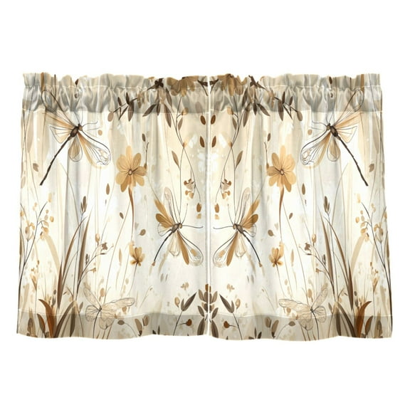 Dragonflies and Flowers Kitchen Curtains Tier Set 27x36 Inch 2 Panels Semi Sheer Light Filtering Privacy UV Protection