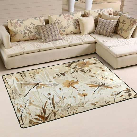 Dragonflies and Flowers Soft Polyester Area Rug 31''x20'', Non Slip, Memory Foam, Water Absorbent