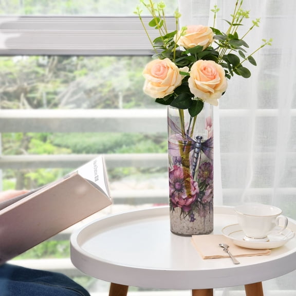 Dragonflies and Flowers Vases for Flowers Modern Decorative Vase Home Decor for Bedroom Kitchen Living Room Centerpieces
