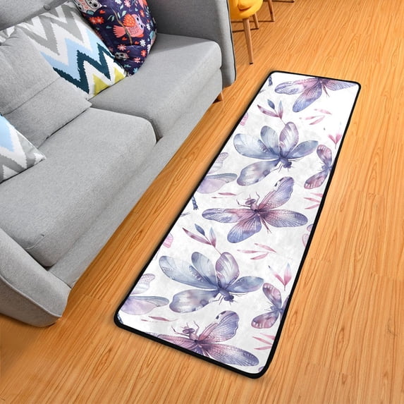 Dragonflies and Leaf Hallway Runner Rug 2'X6' Non-Slip Washable Carpet Runner Kitchen Entryway Laundry Bedroom