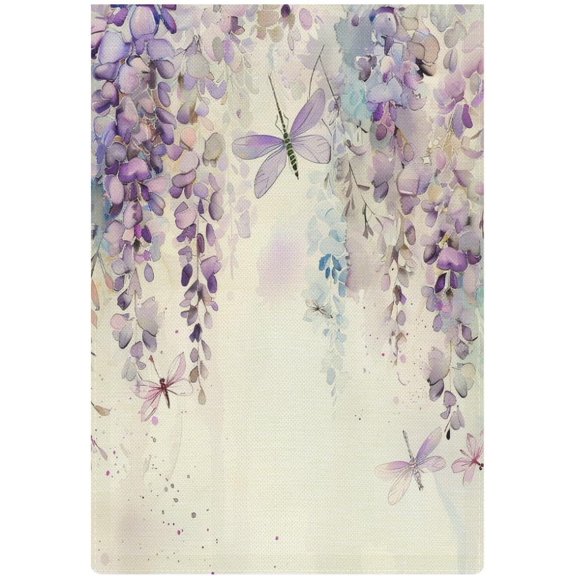 Dragonflies and Wisteria Welcome Garden Flag 12 x 18 Double Sided Outdoor Farmhouse Floral Watercolor Wildlife Yard Flag for Spring and Summer