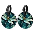 thumbnail image 1 of Dragonfly 2pcs PU Leather Round Bag Tags with Privacy Cover and Name ID Tag - Suitcase Tags for Travel Luggage, Handbags, Backpacks, School Bags, 1 of 1