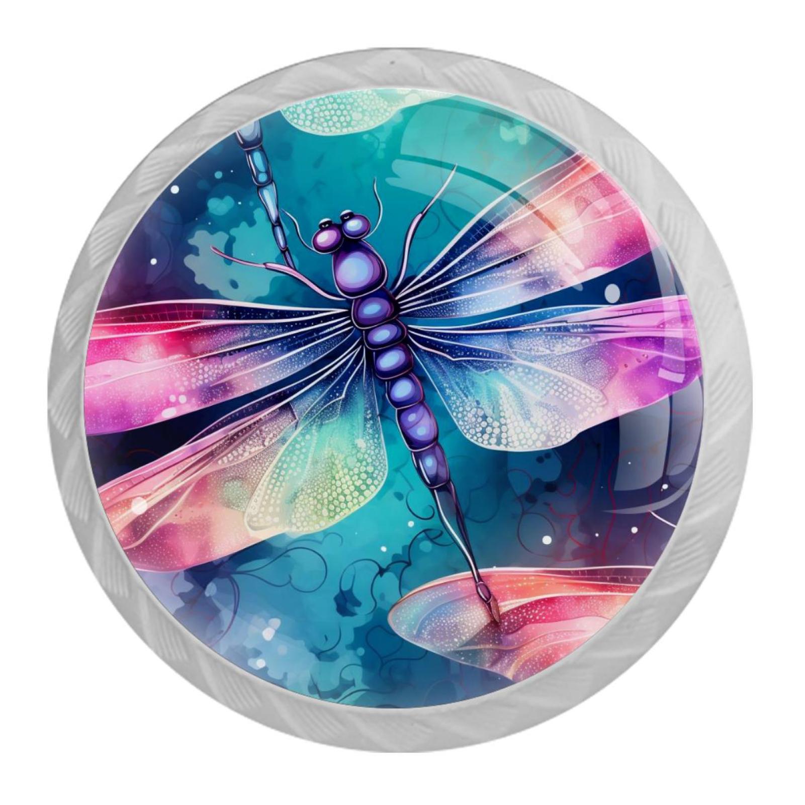 Dragonfly 4 Packs Kitchen Drawer Pulls, Crystal Glass Handles Pulls, Cupboard Door Knobs