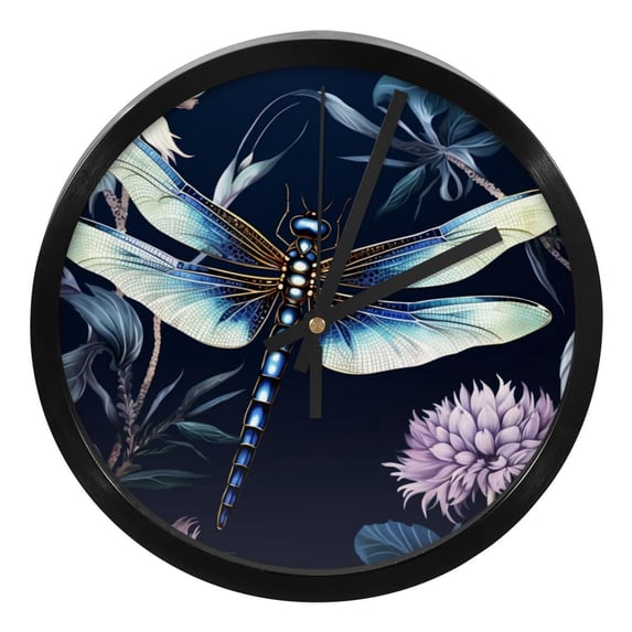Dragonfly 9.8 Inches Wall Clock, Silent Non-Ticking Round Digital Clock, Battery Operated, Easy to Read, Suitable for Bedroom Living Room Kitchen Bathroom Decoration