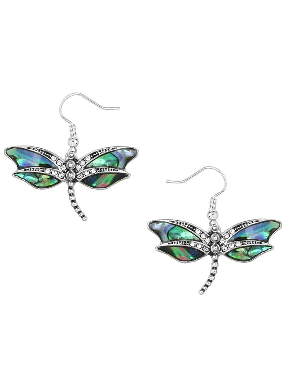 Dragonfly Abalone Shell Earring Rhodium Plated E0152