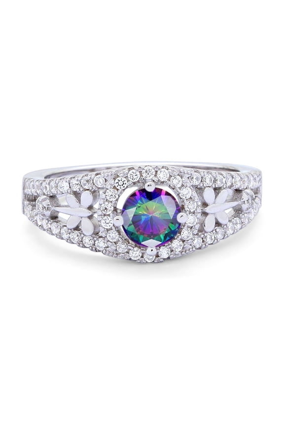 Dragonfly Accent Round Ring Rainbow CZ 925 Sterling Silver Size 10