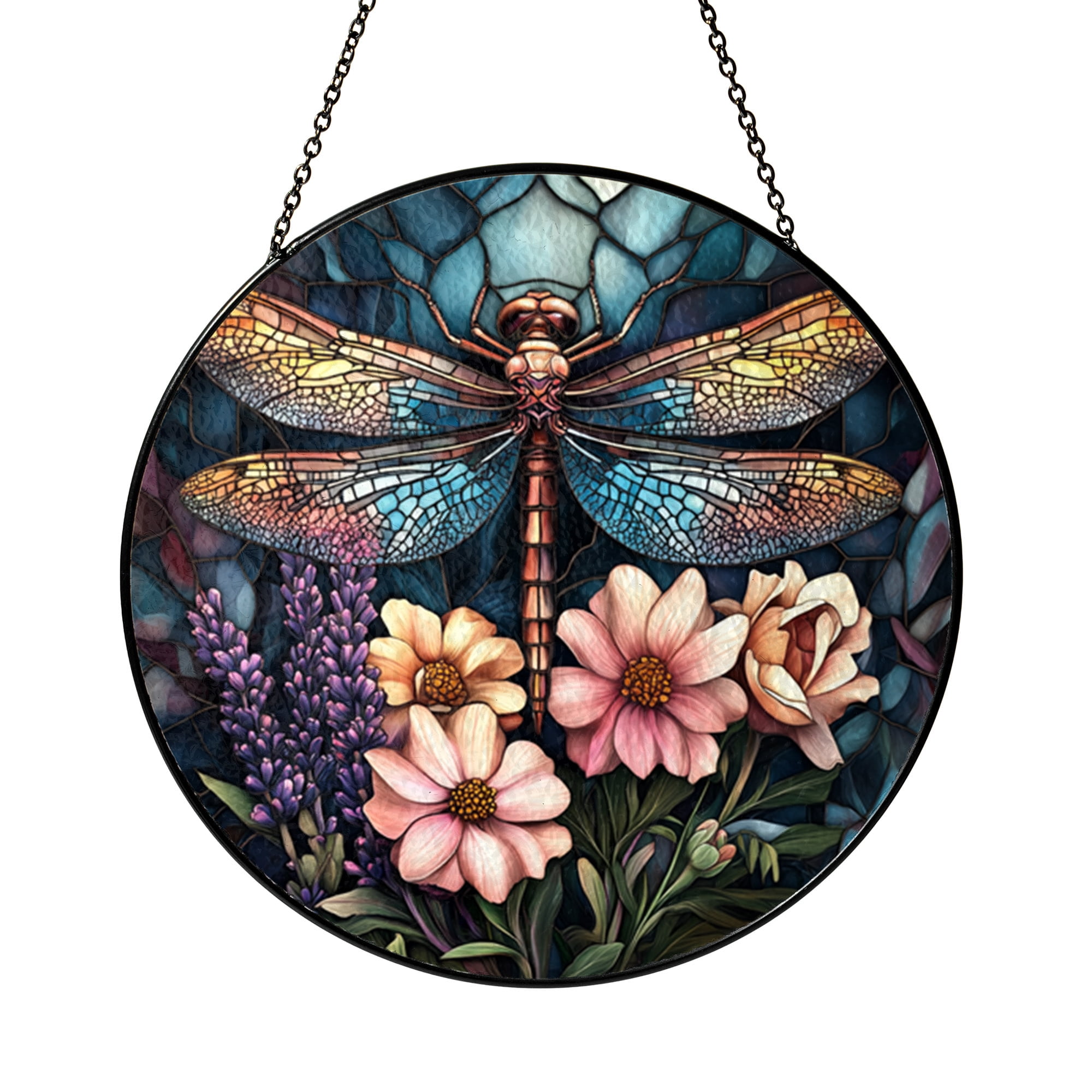 Dragonfly Acrylic Faux Stained Glass Suncatcher – Lavender Window Decor