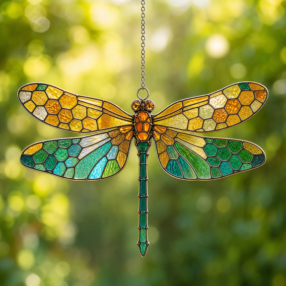 Dragonfly Acrylic Suncatcher Honeycomb Window Hanging Gift for Mom or Garden Lover