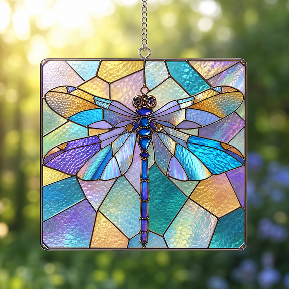 Dragonfly Acrylic Suncatcher Window Hanging, Stained Glass Style Gift for Mom