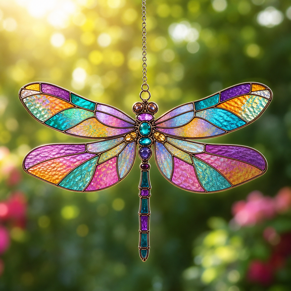 Dragonfly Acrylic Suncatcher Window Hanging, Stained Glass Style Gift for Mom