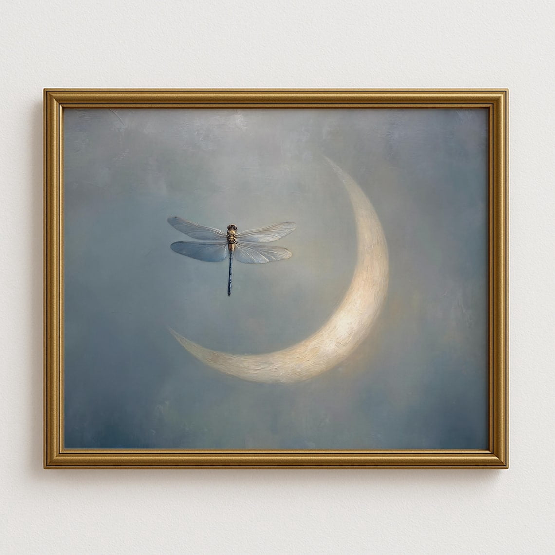 Dragonfly And Crescent Moon Wall Art, Whimsical Celestial Fantasy ...