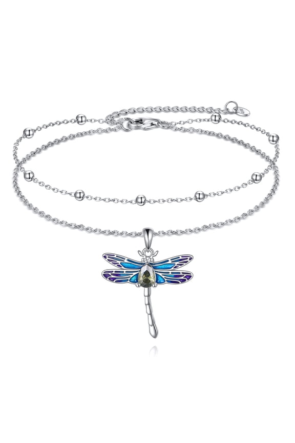 Dragonfly Anklet Bracelet for Women Sterling Silver Adjustable Double Link Chain Ankets Jewelry for Mother Women