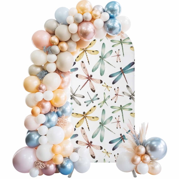 Dragonfly Arch Backdrop Cover, Spandex Fitted Wedding Arch Cover, Watercolor Colorful Nature Painting Art Round Top Stand Covers for Birthday Ceremony Bridal Shower Party Decor 4x1.65 Ft