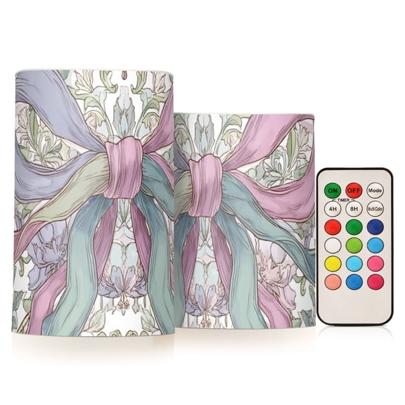 Dragonfly Around Big Bows Flowers Flickering Flameless Candles LED Tealight Battery Operated with Remote Set of 2 Holiday Decor Ornaments